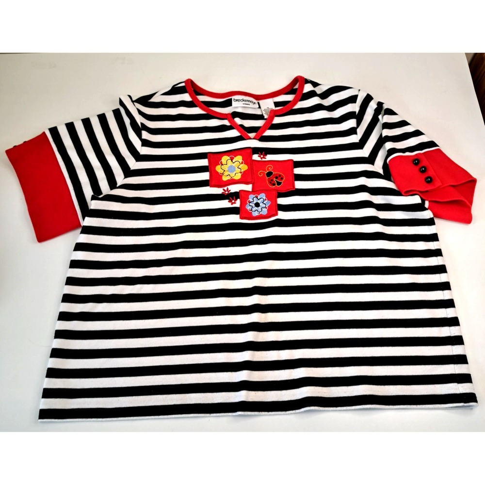 Breckenridge Women's 1X Striped Shirts Tops Lot of 2 Embroidered Classic - Picture 2 of 16